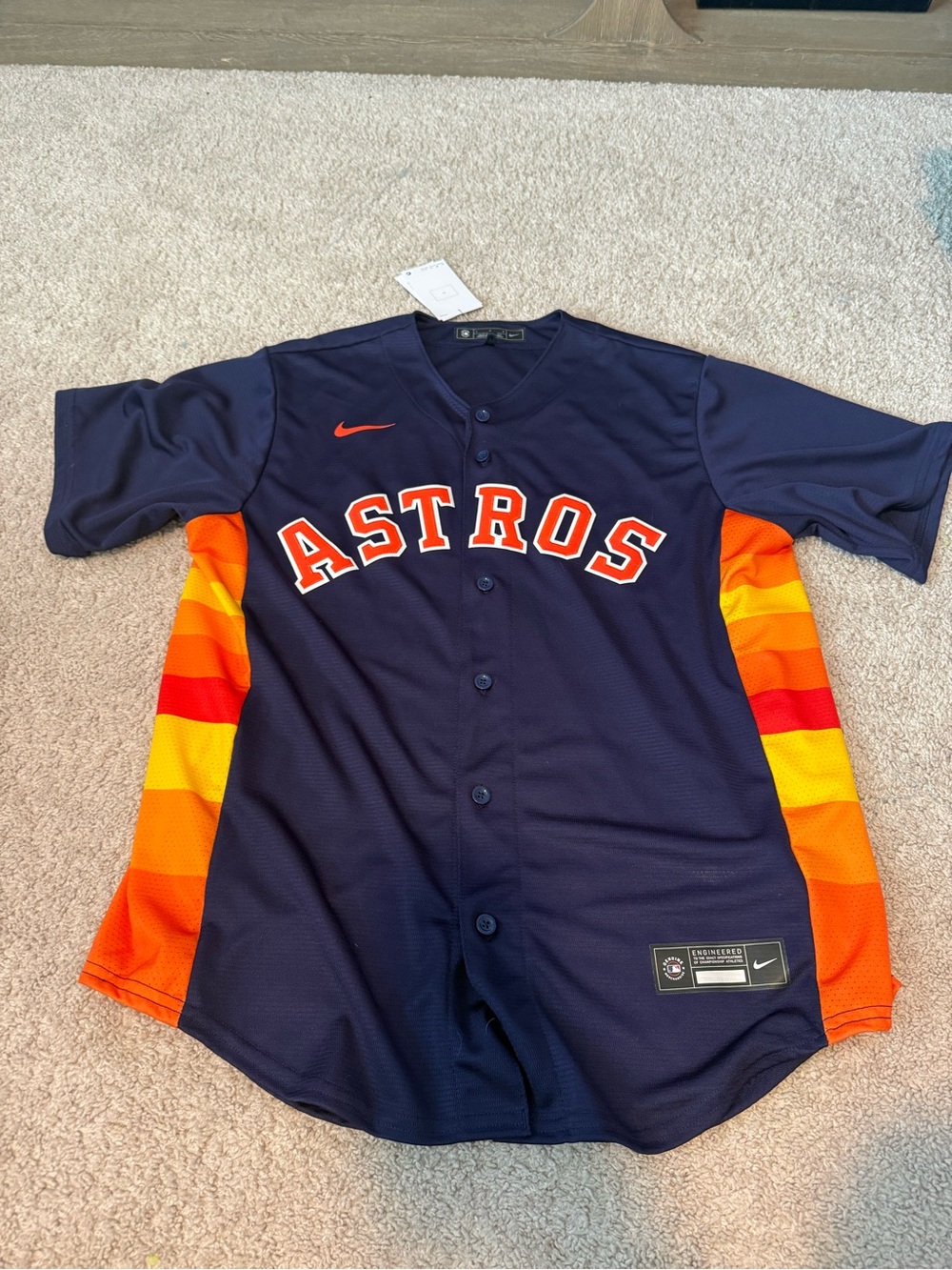 Nike Navy Astros Baseball Jersey with Orange and Yellow Stripes